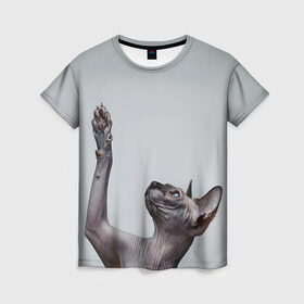 Женская футболка 3D с принтом Сфинкс 3 в Петрозаводске, 100% полиэфир ( синтетическое хлопкоподобное полотно) | прямой крой, круглый вырез горловины, длина до линии бедер | Тематика изображения на принте: кот | котенок | котик | котэ | кошка | сфинкс