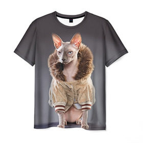 Мужская футболка 3D с принтом Сфинкс 4 в Петрозаводске, 100% полиэфир | прямой крой, круглый вырез горловины, длина до линии бедер | кот | котенок | котик | котэ | кошка | сфинкс