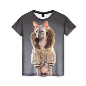 Женская футболка 3D с принтом Сфинкс 4 в Петрозаводске, 100% полиэфир ( синтетическое хлопкоподобное полотно) | прямой крой, круглый вырез горловины, длина до линии бедер | кот | котенок | котик | котэ | кошка | сфинкс