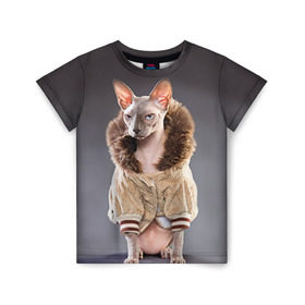 Детская футболка 3D с принтом Сфинкс 4 в Петрозаводске, 100% гипоаллергенный полиэфир | прямой крой, круглый вырез горловины, длина до линии бедер, чуть спущенное плечо, ткань немного тянется | кот | котенок | котик | котэ | кошка | сфинкс