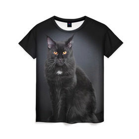 Женская футболка 3D с принтом Мейн-кун 3 в Петрозаводске, 100% полиэфир ( синтетическое хлопкоподобное полотно) | прямой крой, круглый вырез горловины, длина до линии бедер | кот | котенок | котик | котэ | кошка | мейн кун | мейнкун | мэйн кун | мэйнкун