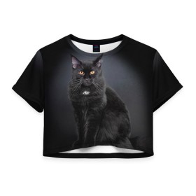 Женская футболка 3D укороченная с принтом Мейн-кун 3 в Петрозаводске, 100% полиэстер | круглая горловина, длина футболки до линии талии, рукава с отворотами | кот | котенок | котик | котэ | кошка | мейн кун | мейнкун | мэйн кун | мэйнкун
