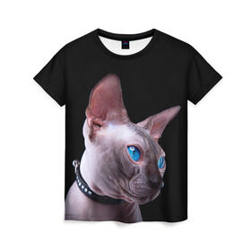 Женская футболка 3D с принтом Сфинкс 6 в Петрозаводске, 100% полиэфир ( синтетическое хлопкоподобное полотно) | прямой крой, круглый вырез горловины, длина до линии бедер | Тематика изображения на принте: кот | котенок | котик | котэ | кошка | сфинкс