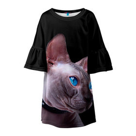 Детское платье 3D с принтом Сфинкс 6 в Петрозаводске, 100% полиэстер | прямой силуэт, чуть расширенный к низу. Круглая горловина, на рукавах — воланы | Тематика изображения на принте: кот | котенок | котик | котэ | кошка | сфинкс