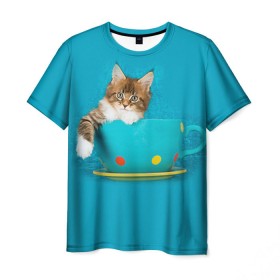 Мужская футболка 3D с принтом Мейн-кун 4 в Петрозаводске, 100% полиэфир | прямой крой, круглый вырез горловины, длина до линии бедер | Тематика изображения на принте: кот | котенок | котик | котэ | кошка | мейн кун | мейнкун | мэйн кун | мэйнкун