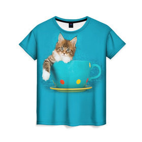 Женская футболка 3D с принтом Мейн-кун 4 в Петрозаводске, 100% полиэфир ( синтетическое хлопкоподобное полотно) | прямой крой, круглый вырез горловины, длина до линии бедер | кот | котенок | котик | котэ | кошка | мейн кун | мейнкун | мэйн кун | мэйнкун