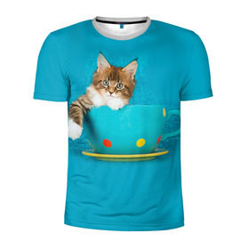 Мужская футболка 3D спортивная с принтом Мейн-кун 4 в Петрозаводске, 100% полиэстер с улучшенными характеристиками | приталенный силуэт, круглая горловина, широкие плечи, сужается к линии бедра | кот | котенок | котик | котэ | кошка | мейн кун | мейнкун | мэйн кун | мэйнкун