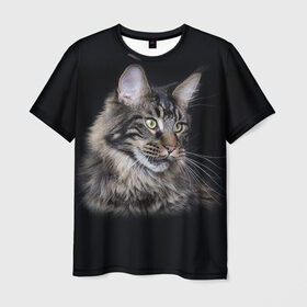 Мужская футболка 3D с принтом Мейн-кун 5 в Петрозаводске, 100% полиэфир | прямой крой, круглый вырез горловины, длина до линии бедер | кот | котенок | котик | котэ | кошка | мейн кун | мейнкун | мэйн кун | мэйнкун