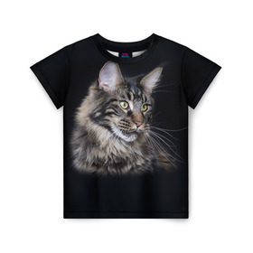 Детская футболка 3D с принтом Мейн-кун 5 в Петрозаводске, 100% гипоаллергенный полиэфир | прямой крой, круглый вырез горловины, длина до линии бедер, чуть спущенное плечо, ткань немного тянется | Тематика изображения на принте: кот | котенок | котик | котэ | кошка | мейн кун | мейнкун | мэйн кун | мэйнкун