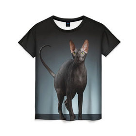 Женская футболка 3D с принтом Сфинкс 7 в Петрозаводске, 100% полиэфир ( синтетическое хлопкоподобное полотно) | прямой крой, круглый вырез горловины, длина до линии бедер | кот | котенок | котик | котэ | кошка | сфинкс