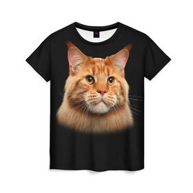 Женская футболка 3D с принтом Мейн-кун 6 в Петрозаводске, 100% полиэфир ( синтетическое хлопкоподобное полотно) | прямой крой, круглый вырез горловины, длина до линии бедер | кот | котенок | котик | котэ | кошка | мейн кун | мейнкун | мэйн кун | мэйнкун