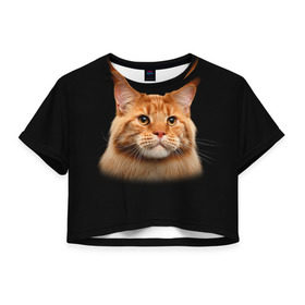 Женская футболка 3D укороченная с принтом Мейн-кун 6 в Петрозаводске, 100% полиэстер | круглая горловина, длина футболки до линии талии, рукава с отворотами | кот | котенок | котик | котэ | кошка | мейн кун | мейнкун | мэйн кун | мэйнкун