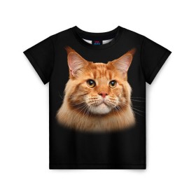 Детская футболка 3D с принтом Мейн-кун 6 в Петрозаводске, 100% гипоаллергенный полиэфир | прямой крой, круглый вырез горловины, длина до линии бедер, чуть спущенное плечо, ткань немного тянется | Тематика изображения на принте: кот | котенок | котик | котэ | кошка | мейн кун | мейнкун | мэйн кун | мэйнкун