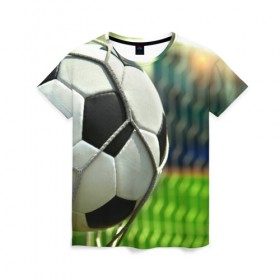 Женская футболка 3D с принтом Футбол в Петрозаводске, 100% полиэфир ( синтетическое хлопкоподобное полотно) | прямой крой, круглый вырез горловины, длина до линии бедер | ворота | мяч | сетка