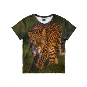 Детская футболка 3D с принтом Дальневосточный леопард в Петрозаводске, 100% гипоаллергенный полиэфир | прямой крой, круглый вырез горловины, длина до линии бедер, чуть спущенное плечо, ткань немного тянется | дикая кошка | леопард | природа | хищник