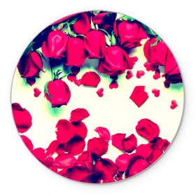 Коврик круглый с принтом Розовые розы в Петрозаводске, резина и полиэстер | круглая форма, изображение наносится на всю лицевую часть | лепестки | цветы