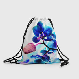 Рюкзак-мешок 3D с принтом Орхидея в Петрозаводске, 100% полиэстер | плотность ткани — 200 г/м2, размер — 35 х 45 см; лямки — толстые шнурки, застежка на шнуровке, без карманов и подкладки | лютики | синий | цветы