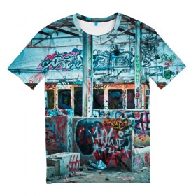 Мужская футболка 3D с принтом Гранж в Петрозаводске, 100% полиэфир | прямой крой, круглый вырез горловины, длина до линии бедер | sity | urban | город | гранж | граффити | текст