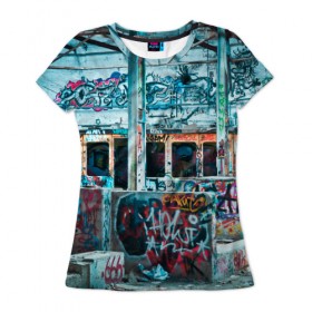 Женская футболка 3D с принтом Гранж в Петрозаводске, 100% полиэфир ( синтетическое хлопкоподобное полотно) | прямой крой, круглый вырез горловины, длина до линии бедер | sity | urban | город | гранж | граффити | текст