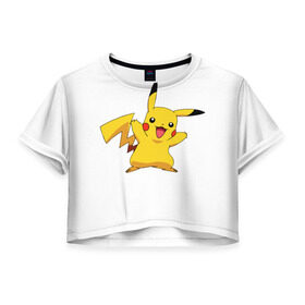 Женская футболка 3D укороченная с принтом Pikachu в Петрозаводске, 100% полиэстер | круглая горловина, длина футболки до линии талии, рукава с отворотами | pikachu