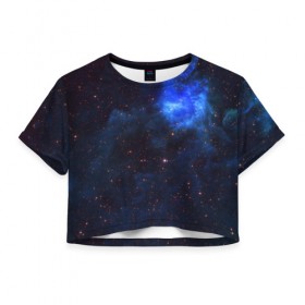 Женская футболка 3D укороченная с принтом Холодная туманность в Петрозаводске, 100% полиэстер | круглая горловина, длина футболки до линии талии, рукава с отворотами | Тематика изображения на принте: вселенная | галактика | звёзды | космическое пространство | космос | созвездие