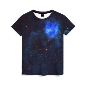 Женская футболка 3D с принтом Холодная туманность в Петрозаводске, 100% полиэфир ( синтетическое хлопкоподобное полотно) | прямой крой, круглый вырез горловины, длина до линии бедер | вселенная | галактика | звёзды | космическое пространство | космос | созвездие