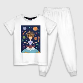 Детская пижама хлопок с принтом Йога и гармония в Петрозаводске, 100% хлопок |  брюки и футболка прямого кроя, без карманов, на брюках мягкая резинка на поясе и по низу штанин
 | девушка | единение | звезды | йога | космос | медитация | планета