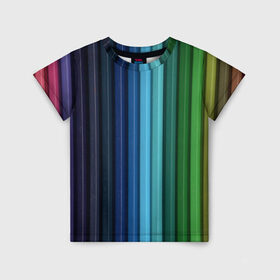 Детская футболка 3D с принтом Цветные карандаши в Петрозаводске, 100% гипоаллергенный полиэфир | прямой крой, круглый вырез горловины, длина до линии бедер, чуть спущенное плечо, ткань немного тянется | карандаши | краски | полоски | рисование | узоры | цветные