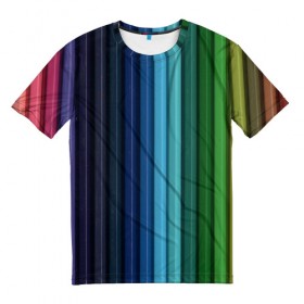 Мужская футболка 3D с принтом Цветные карандаши в Петрозаводске, 100% полиэфир | прямой крой, круглый вырез горловины, длина до линии бедер | карандаши | краски | полоски | рисование | узоры | цветные