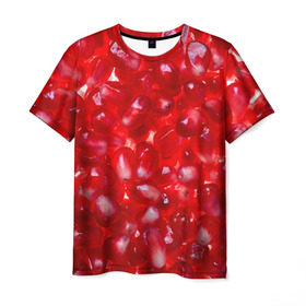 Мужская футболка 3D с принтом Зерна граната в Петрозаводске, 100% полиэфир | прямой крой, круглый вырез горловины, длина до линии бедер | Тематика изображения на принте: гранат | еда | зерна | красный | сладкое | фрукты