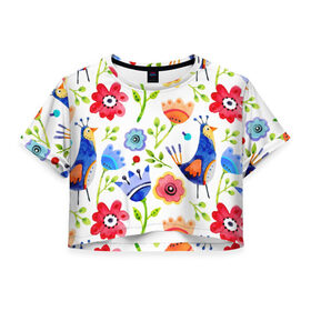 Женская футболка 3D укороченная с принтом цветочный принт в Петрозаводске, 100% полиэстер | круглая горловина, длина футболки до линии талии, рукава с отворотами | 