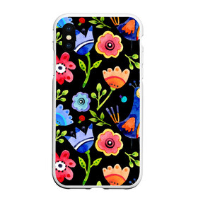 Чехол для iPhone XS Max матовый с принтом цветочный принт в Петрозаводске, Силикон | Область печати: задняя сторона чехла, без боковых панелей | акварель | графика | зелень | лес | лето | листья | принт | рисунок | цветок