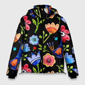Мужская зимняя куртка 3D с принтом цветочный принт в Петрозаводске, верх — 100% полиэстер; подкладка — 100% полиэстер; утеплитель — 100% полиэстер | длина ниже бедра, свободный силуэт Оверсайз. Есть воротник-стойка, отстегивающийся капюшон и ветрозащитная планка. 

Боковые карманы с листочкой на кнопках и внутренний карман на молнии. | акварель | графика | зелень | лес | лето | листья | принт | рисунок | цветок