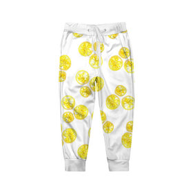 Детские брюки 3D с принтом Lemons в Петрозаводске, 100% полиэстер | манжеты по низу, эластичный пояс регулируется шнурком, по бокам два кармана без застежек, внутренняя часть кармана из мелкой сетки | lemon | лимон | паттерн