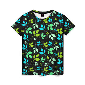 Женская футболка 3D с принтом цветочный принт в Петрозаводске, 100% полиэфир ( синтетическое хлопкоподобное полотно) | прямой крой, круглый вырез горловины, длина до линии бедер | акварель | графика | зелень | лес | лето | листья | принт | рисунок | цветок