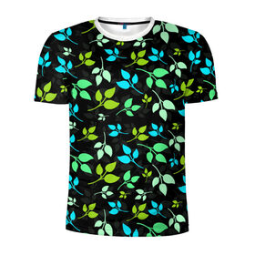 Мужская футболка 3D спортивная с принтом цветочный принт в Петрозаводске, 100% полиэстер с улучшенными характеристиками | приталенный силуэт, круглая горловина, широкие плечи, сужается к линии бедра | акварель | графика | зелень | лес | лето | листья | принт | рисунок | цветок