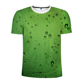 Мужская футболка 3D спортивная с принтом Зеленые капли в Петрозаводске, 100% полиэстер с улучшенными характеристиками | приталенный силуэт, круглая горловина, широкие плечи, сужается к линии бедра | Тематика изображения на принте: вода | зеленый | капля