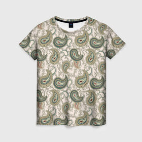 Женская футболка 3D с принтом Нежность в Петрозаводске, 100% полиэфир ( синтетическое хлопкоподобное полотно) | прямой крой, круглый вырез горловины, длина до линии бедер | орнамент | паттерн | пейсли | турецкие огурцы