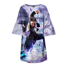 Детское платье 3D с принтом Saints Row в Петрозаводске, 100% полиэстер | прямой силуэт, чуть расширенный к низу. Круглая горловина, на рукавах — воланы | Тематика изображения на принте: gta | saints row | святые