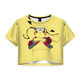Женская футболка 3D укороченная с принтом Pikachu в Петрозаводске, 100% полиэстер | круглая горловина, длина футболки до линии талии, рукава с отворотами | pikachu | pokeboll | pokemon | пикачу | покеболл | покемон