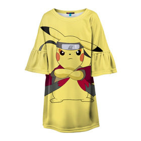 Детское платье 3D с принтом Pikachu в Петрозаводске, 100% полиэстер | прямой силуэт, чуть расширенный к низу. Круглая горловина, на рукавах — воланы | Тематика изображения на принте: pikachu | pokeboll | pokemon | пикачу | покеболл | покемон