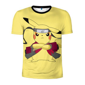 Мужская футболка 3D спортивная с принтом Pikachu в Петрозаводске, 100% полиэстер с улучшенными характеристиками | приталенный силуэт, круглая горловина, широкие плечи, сужается к линии бедра | Тематика изображения на принте: pikachu | pokeboll | pokemon | пикачу | покеболл | покемон