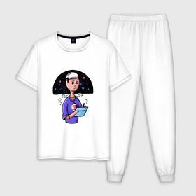 Мужская пижама хлопок с принтом Дизайнер-иллюстратор в Петрозаводске, 100% хлопок | брюки и футболка прямого кроя, без карманов, на брюках мягкая резинка на поясе и по низу штанин
 | веб | дизайнер | иллюстратор | космос | сердце