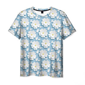 Мужская футболка 3D с принтом Ромашки в Петрозаводске, 100% полиэфир | прямой крой, круглый вырез горловины, длина до линии бедер | объёмный | ромашки | трёхмерный | цветы