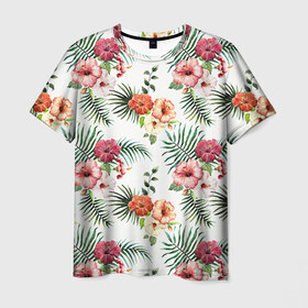 Мужская футболка 3D с принтом Цветы и бабочки 1 в Петрозаводске, 100% полиэфир | прямой крой, круглый вырез горловины, длина до линии бедер | Тематика изображения на принте: нежный | паттерн | цветочный