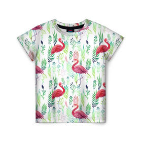 Детская футболка 3D с принтом Цветы и бабочки 2 в Петрозаводске, 100% гипоаллергенный полиэфир | прямой крой, круглый вырез горловины, длина до линии бедер, чуть спущенное плечо, ткань немного тянется | растения | фламинго