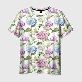 Мужская футболка 3D с принтом Цветы и бабочки 4 в Петрозаводске, 100% полиэфир | прямой крой, круглый вырез горловины, длина до линии бедер | Тематика изображения на принте: акварель | нежный | паттерн | цветочек | цветочный