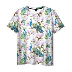 Мужская футболка 3D с принтом Цветы и бабочки 6 в Петрозаводске, 100% полиэфир | прямой крой, круглый вырез горловины, длина до линии бедер | Тематика изображения на принте: акварель | нежный | паттерн | цветочек | цветочный