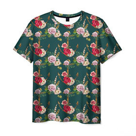 Мужская футболка 3D с принтом Цветы и бабочки 7 в Петрозаводске, 100% полиэфир | прямой крой, круглый вырез горловины, длина до линии бедер | акварель | нежный | паттерн | цветочек | цветочный