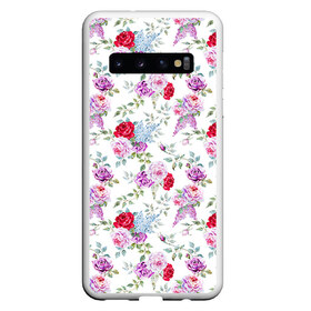 Чехол для Samsung Galaxy S10 с принтом Цветы и бабочки 8 в Петрозаводске, Силикон | Область печати: задняя сторона чехла, без боковых панелей | акварель | бабочка | нежный | рисунок | роза | сирень | цветочек | цветочный | цветы